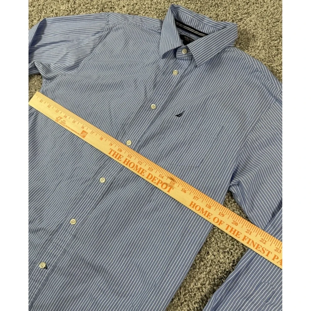 Nautica Boys Button Up Dress Shirt Blue White‎ Stripe 16